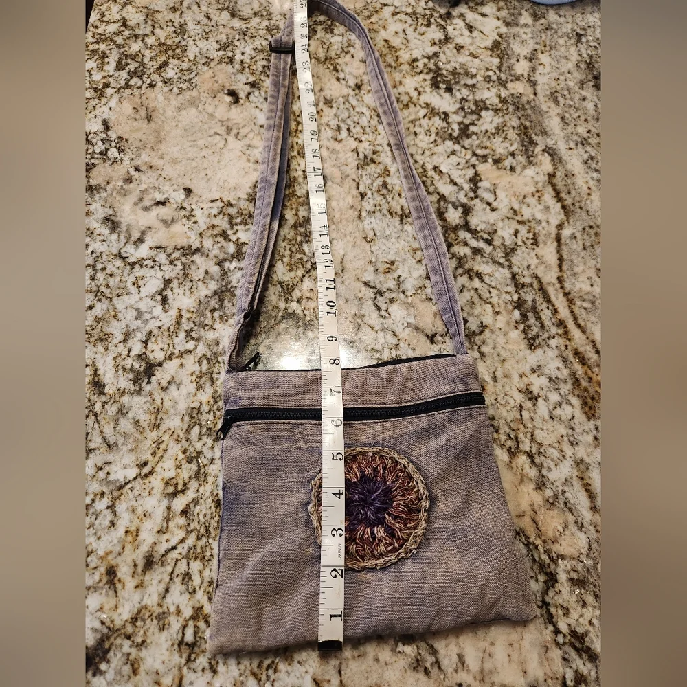 Blue Sky Boho Crossbody Purse, Cotton, Made In Nepal, White Washed Denim EUC